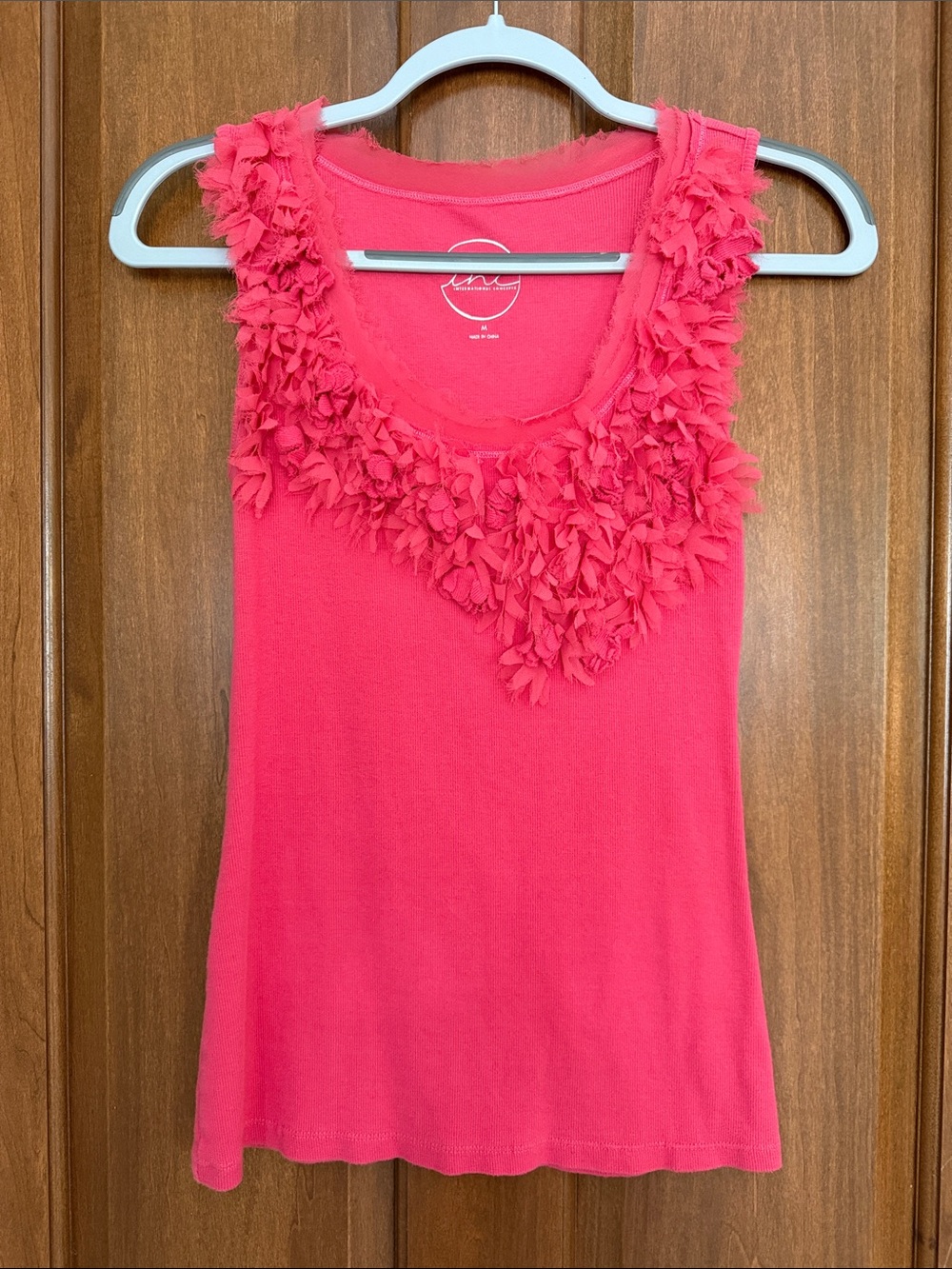 INC International Concepts Coral Pink Ruffle-Trim Tank Top
